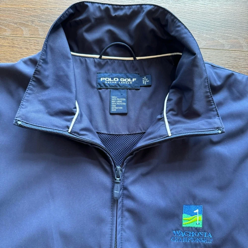 Men’s Polo Golf Ralph Lauren Navy Full‎ Zip Vest PGA Wachovia Championship Large